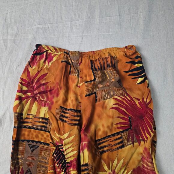 Clio Women's High-Rise Cropped Pants | Orange Floral | Size Medium | Linen Blend - Picture 13 of 14